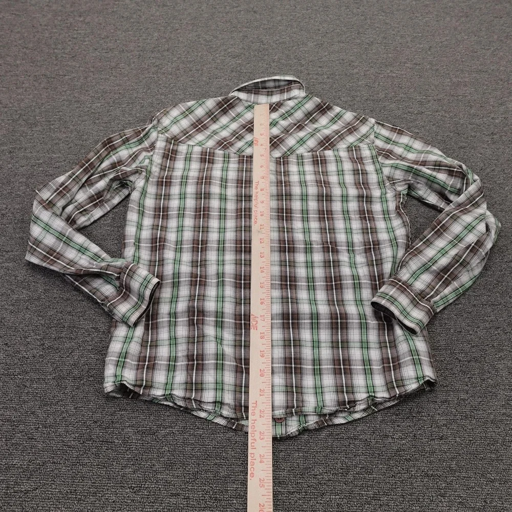 Cinch Shirt Boys Large Green Brown Plaid Long Sleeve Western Snap Cowboy Casual